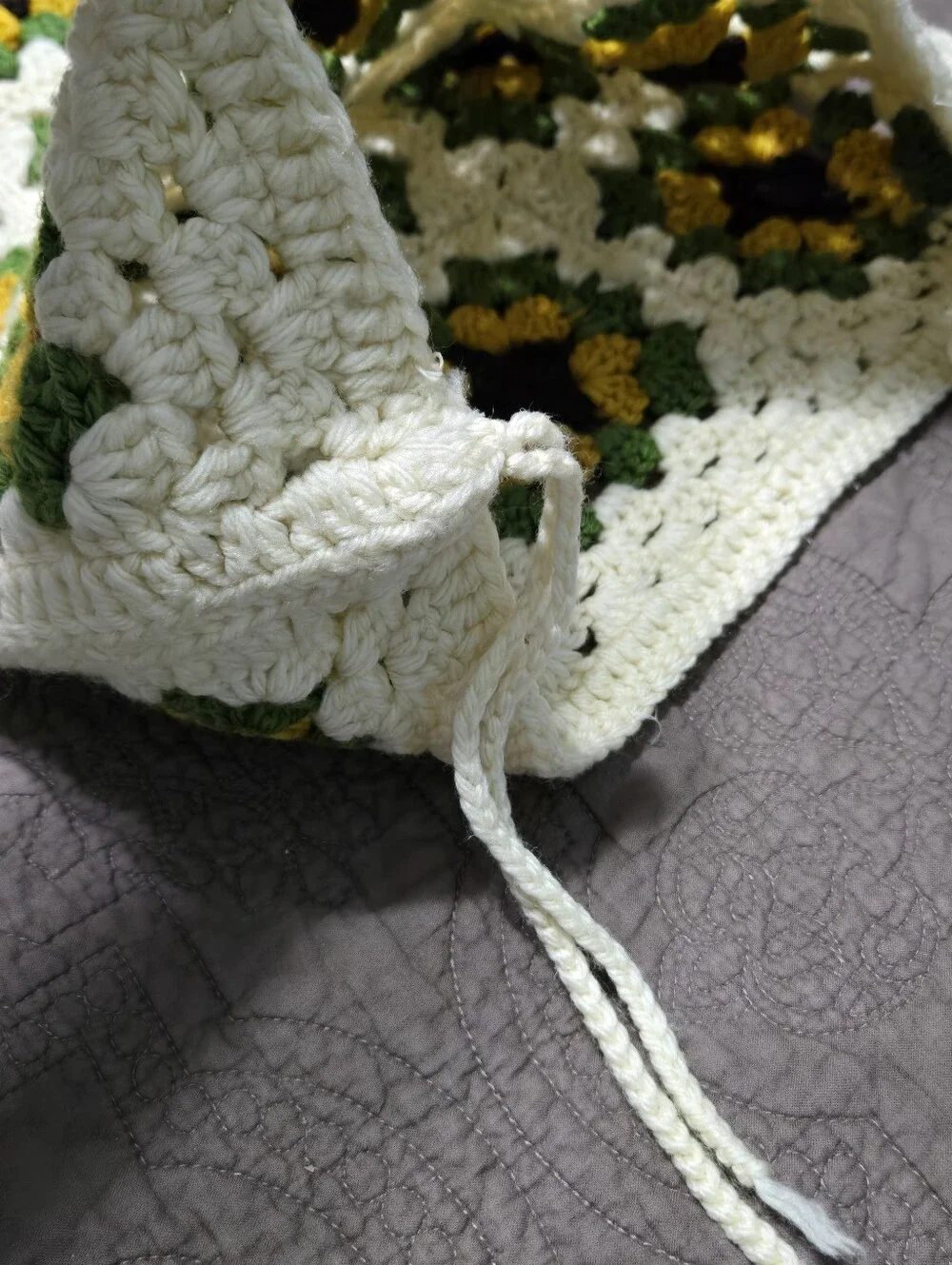 Vintage Granny Square Crochet Pillow Cover, floral sunflower, cover only